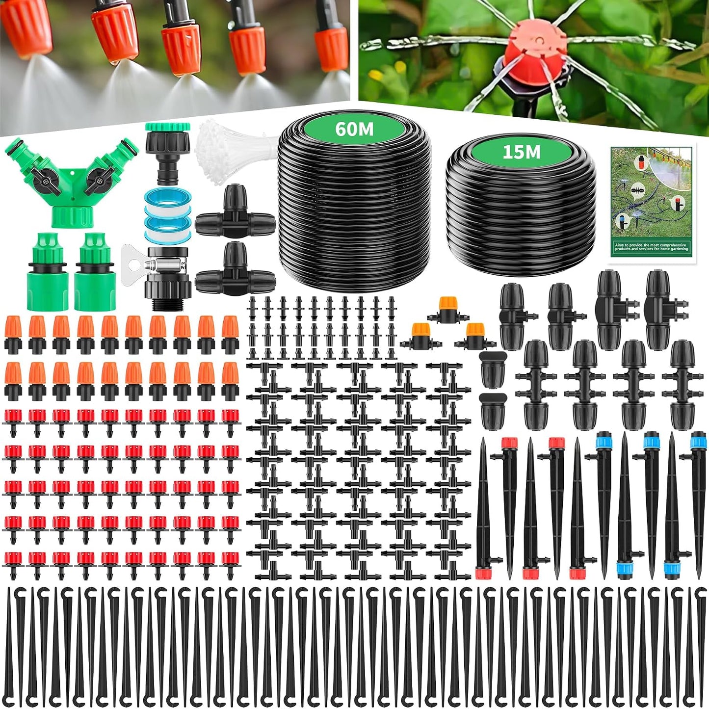 Kit d'arrosage goutte à goutte — 315 pièces, 60M, 15M
