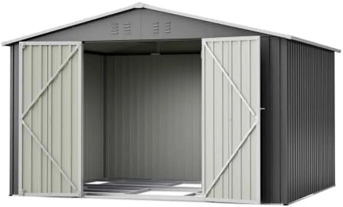 Cabane de Jardin Métallique 240x192x191 cm avec Porte Coulissante et Aérations - Résistante aux Intempéries et Verrouillable