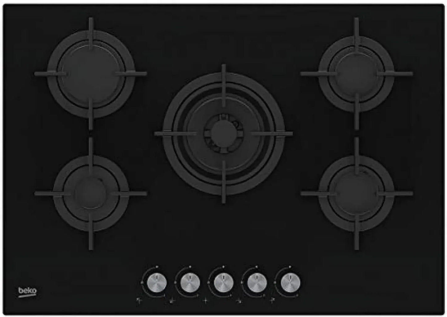 Plaque de Cuisson à Gaz 5 Feux 75 cm en Verre Noir
