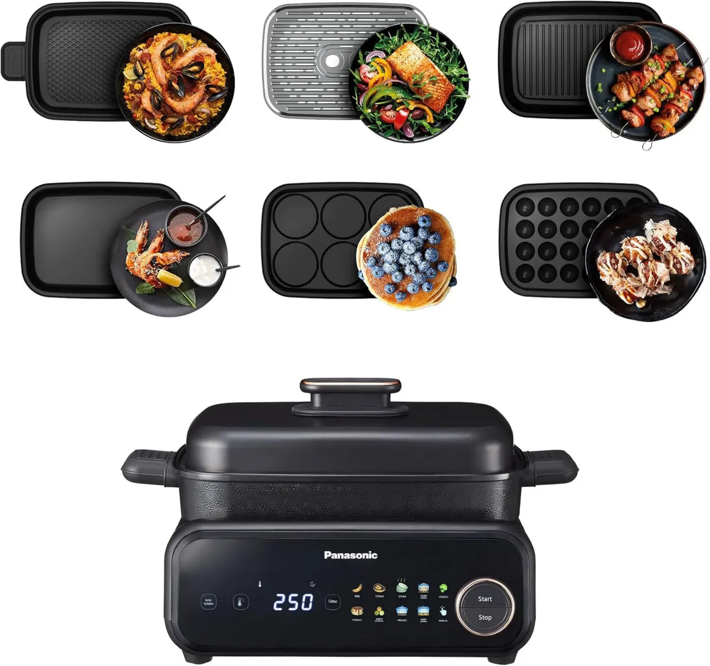 Panasonic Multicuiseur Électrique 6-en-1, 1400W, Température Réglable, 9 Modes, Nettoyage Facile