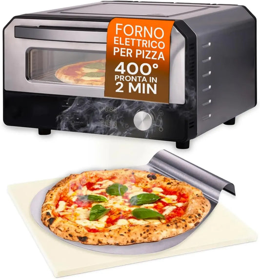 Avilia - Four à Pizza Électrique 400 °C, Écran Numérique, 6 Programmes, Pelle en Inox Incluse, Contrôle Précis de Température