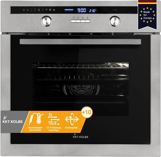 Four Encastrable 60 cm, 70L, 3000W, avec Rôtisserie et Capteur Thermique, Gril et Convection, Tiroirs Télescopiques