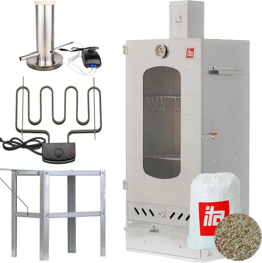 Fumoir Électrique ITA 7012 - Kit Complet avec Chauffage et Générateur de Fumée - Armoire Fenêtrée en Acier de Qualité Européenne