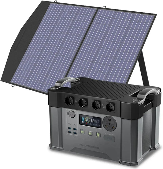 Générateur Solaire Portable ALLPOWERS S2000Pro 1451Wh avec Panneaux 100W, Charge Rapide 80% en 1h, 4 Prises AC 2400W, Idéal pour Camping et Jardin