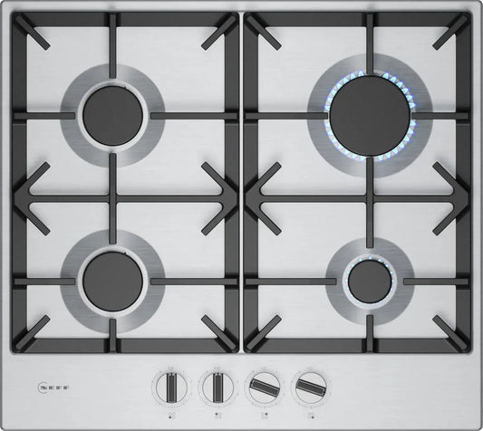 Plaque de cuisson gaz NEFF N70 60 cm, 4 brûleurs, FlameSelect, supports en fonte, cadrans amovibles