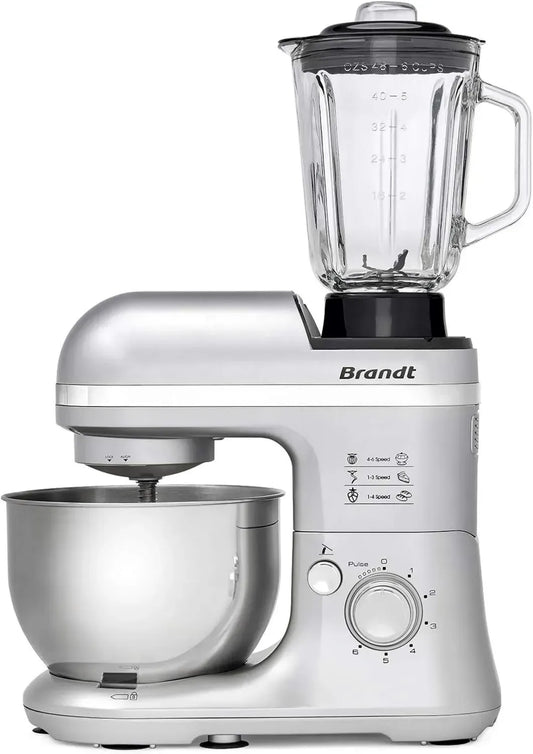 Robot pâtissier multifonction 650W, 6 vitesses, bol 4L, gris