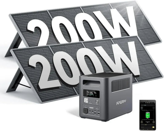 Générateur Solaire Portable AFERIY 1800W avec Batteries LiFePO4 1024Wh et Panneau 200W, Résistant IP65, pour Utilisation Polyvalente