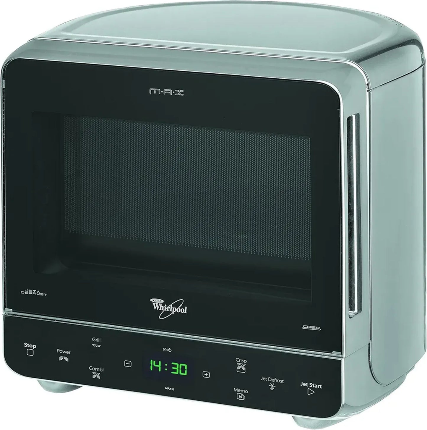 Four à micro-ondes Whirlpool MAX 38 SL avec fonction Jet Start, technologie 3D, couleur argent, 700 W, capacité 13 l