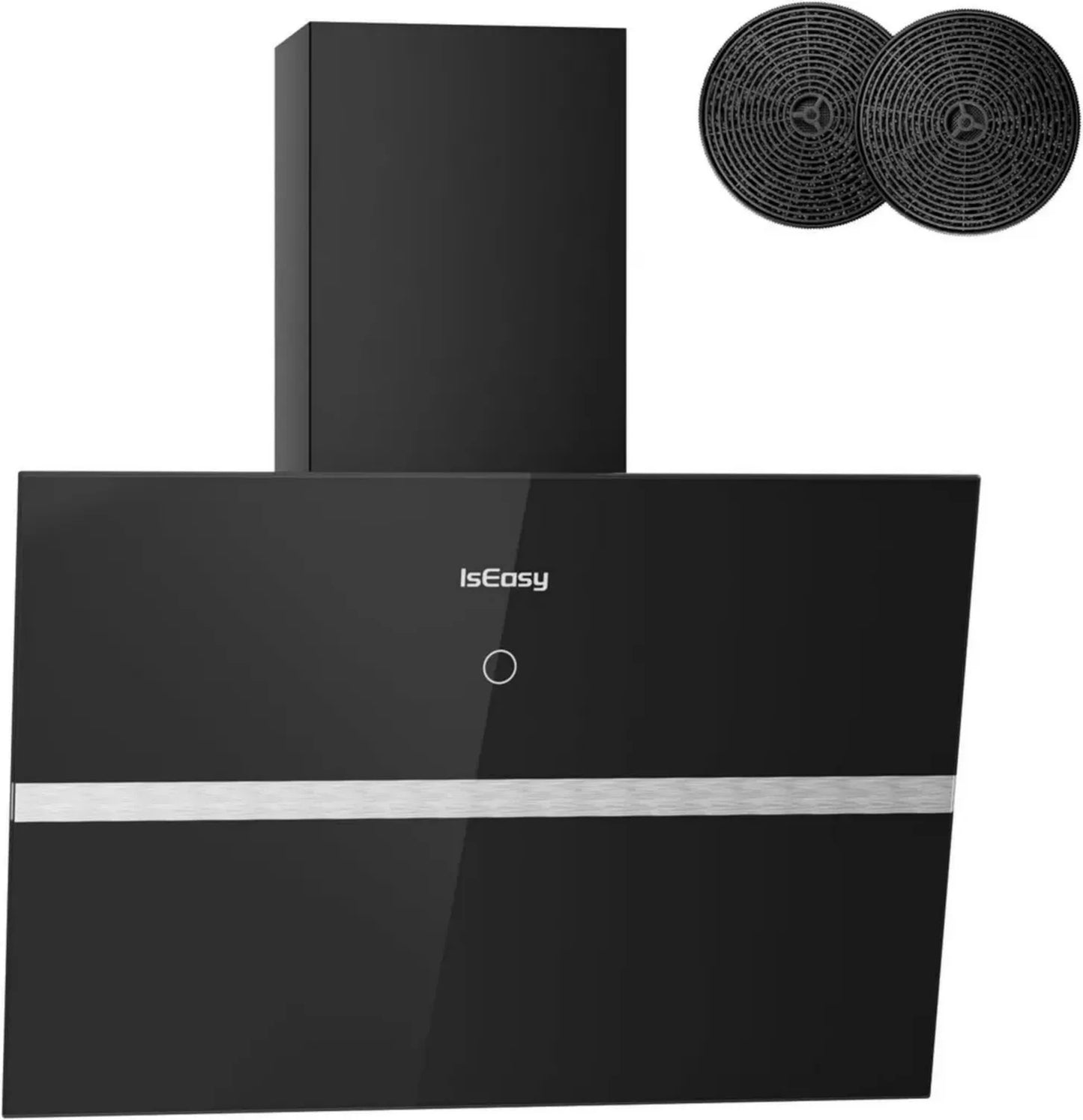 IsEasy Hotte Aspirante 60 cm Inclinée, Recyclage 578 m³/h, 4 Vitesses, Mode Extraction, Arrêt Automatique 1-9 min, 58 dB, Noir, A++