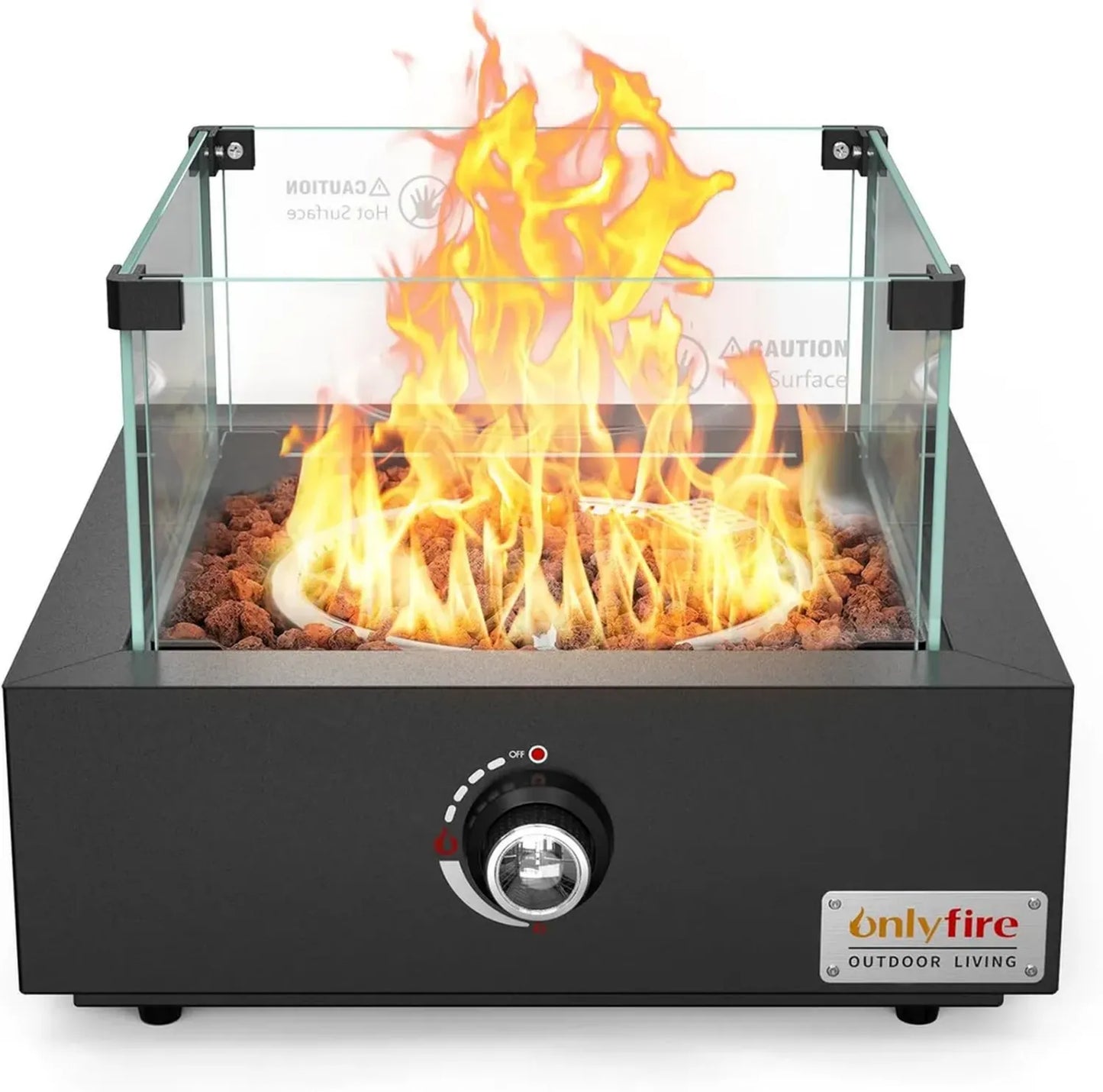 Table Chauffante Extérieure au Gaz Onlyfire avec Roches de Lave et Pare-Vent