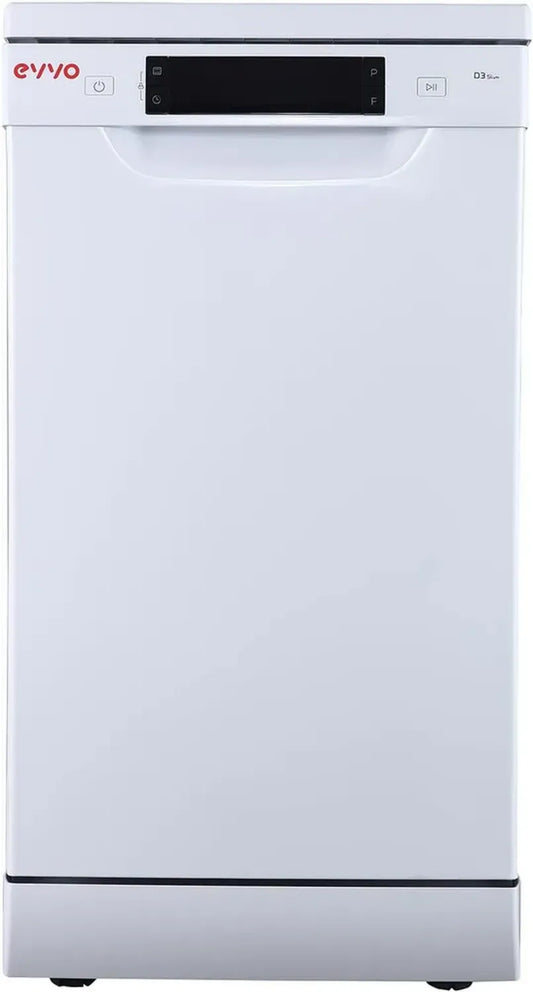 Lave-vaisselle étroit EVVO 45 cm, 10 couverts, rapide 30 min, 8 programmes, blanc
