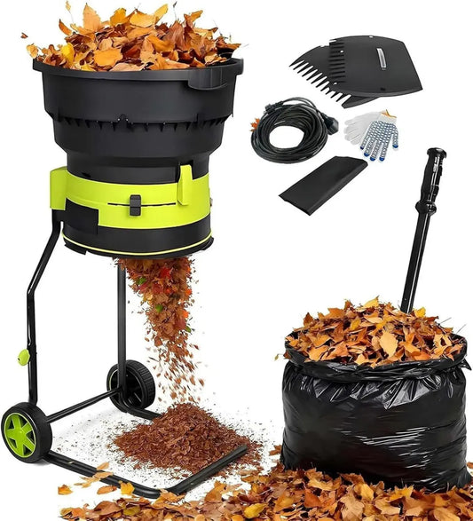 Broyeur de jardin électrique haute puissance avec roues et sac de collecte pour compostage efficace