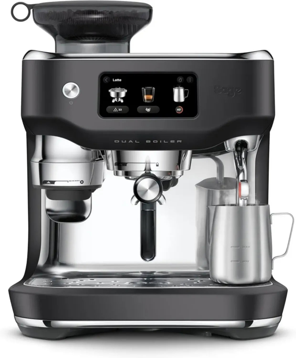 Sage - Machine à Café The Oracle Dual Boiler - Expresso, Cappuccino, Flat White - Mousseur à Lait Manuel et Automatique - 45 Réglages de Mouture - 16 Programmes - Couleur Truffe Noire
