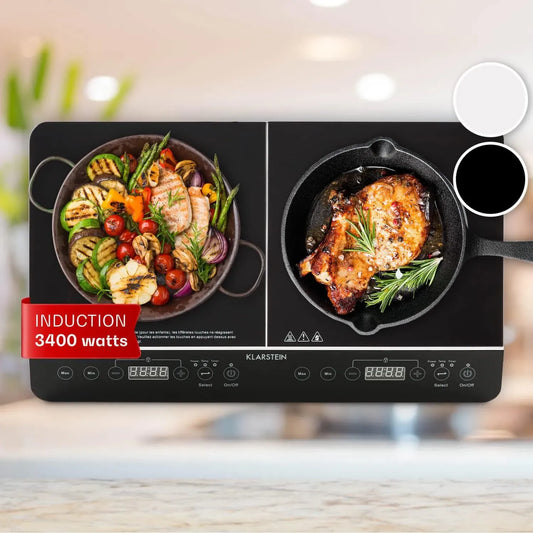 Klarstein Plaque à Induction 3400W, Double Feu, Compacte et Portable, Commande Tactile