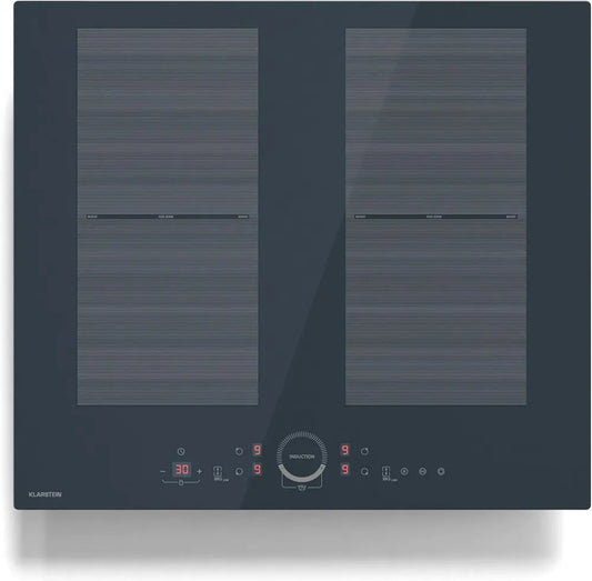 Klarstein Delicatessa 60 Table de Cuisson à Induction - 4 Zones, 7000 W, Flexzone, Sécurité Enfants, Minuteur, Vitrocéramique Noir, 59 cm